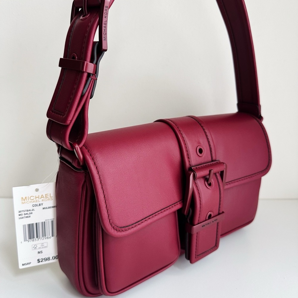 Michael Kors Colby Medium Leather Shoulder Bag Mulberry